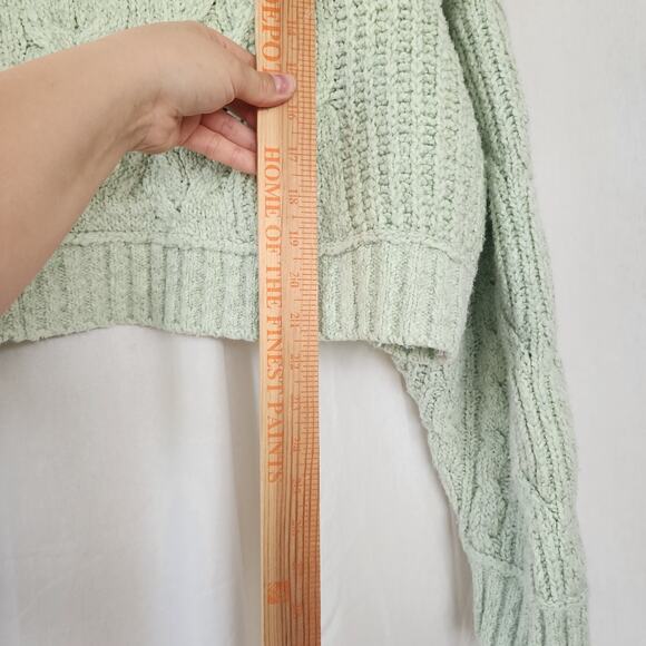 Free People Merry Go Round Sweater Size XL mint Green Cable Knit Fisherman - Picture 7 of 9